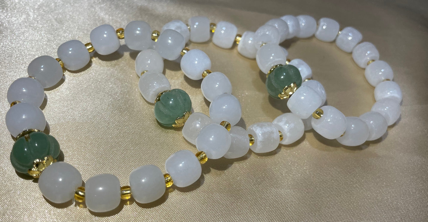 Beaded White & Green Jade