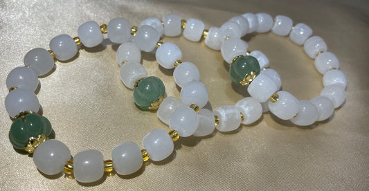 Beaded White & Green Jade